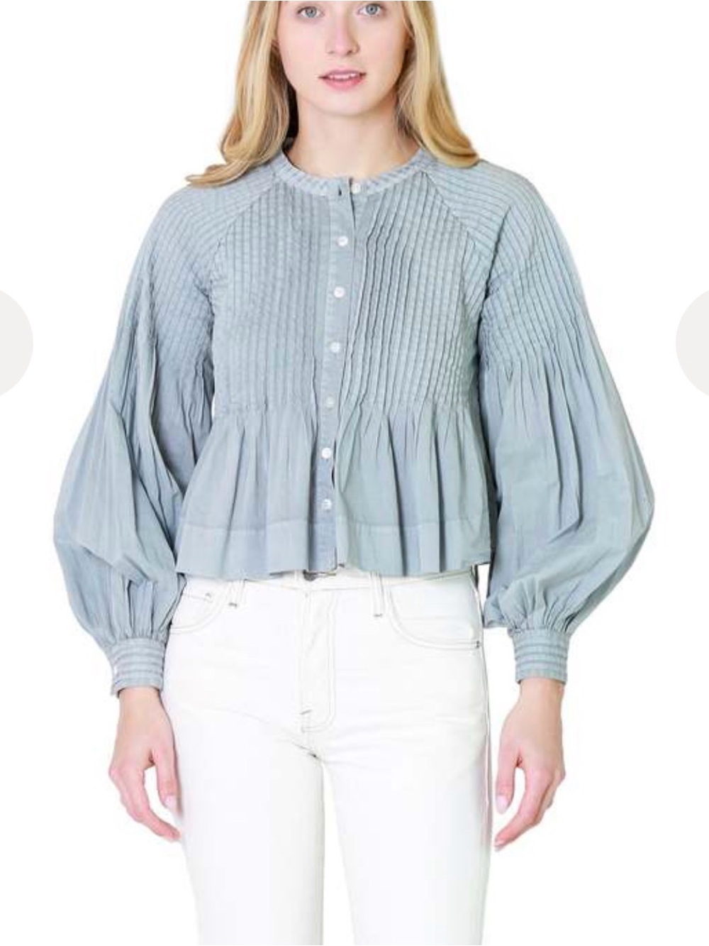 Sea New York Olive Green Pintuck Button-Front Blouse